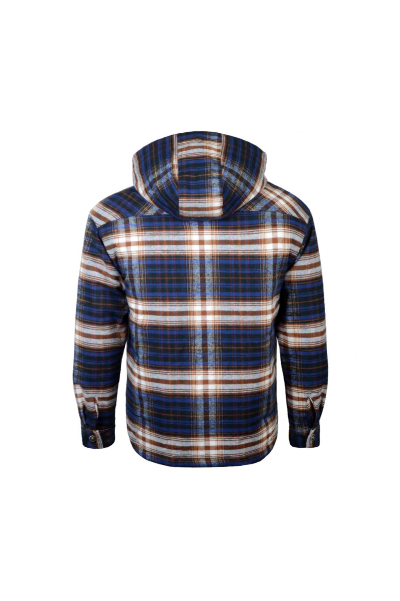 Рубашка-куртка в клетку унисекс с шерстяной подкладкой и капюшоном. Тёмно-синяя клетка