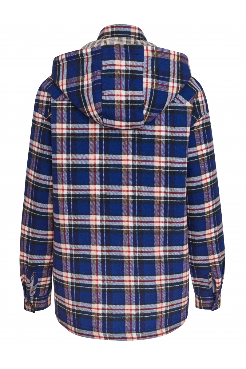Куртка-рубашка унисекс с шерстяной подкладкой и капюшоном. Синяя клетка. Рост 165-179см