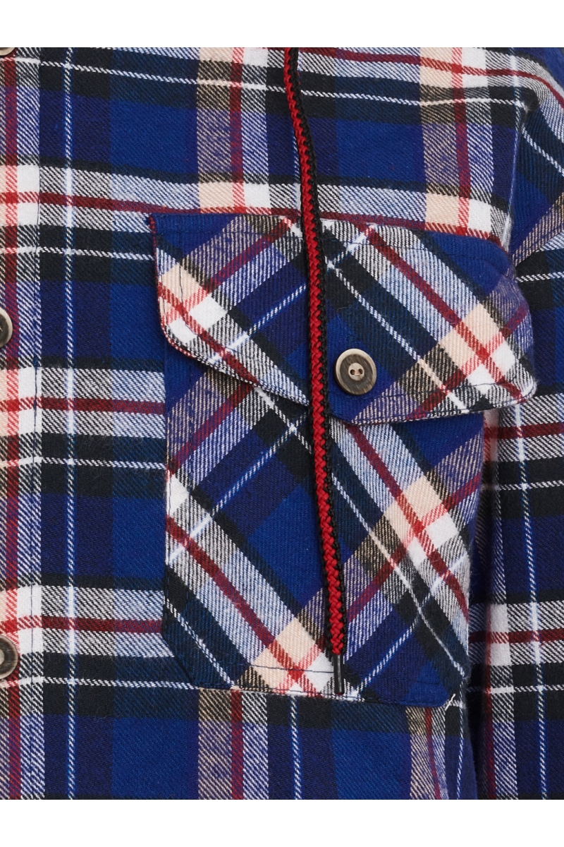 Рубашка-куртка в клетку унисекс с шерстяной подкладкой и капюшоном. Синяя клетка