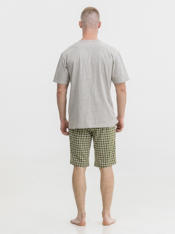 Мужская пижама. Домашний комплект. Цвет серый + зеленый геометрия