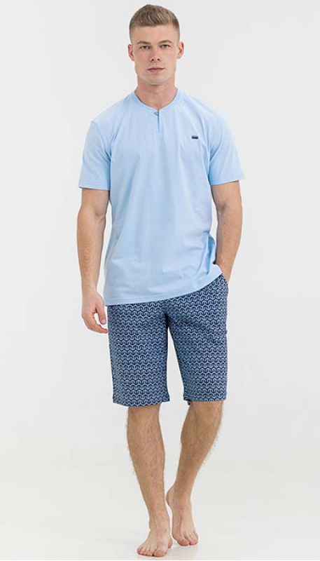 Мужская пижама. Домашний комплект. Цвет аква + синий геометрия
