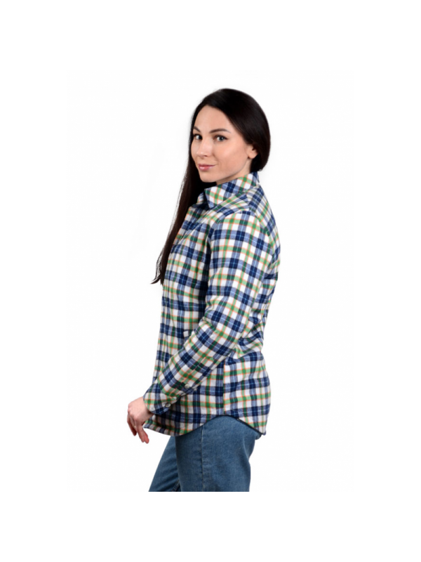 Рубашка-куртка в клетку женская с шерстяной подкладкой. Цвет голубой